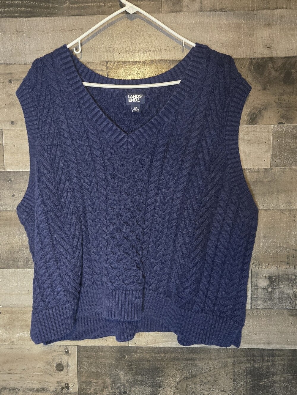 Lands' End Women's Navy Cable-Knit V-Neck Sweater Vest